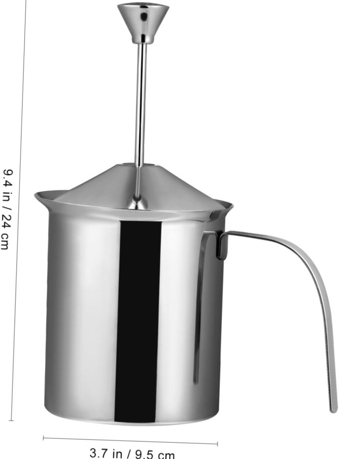 Stainless Steel Manual Milk Frother, Double Mesh Screen Hand Pump Milk Foamer for Coffee, Cappuccino, Latte, Foam, 800ml (27oz) Pitcher for Home and Coffee Lovers