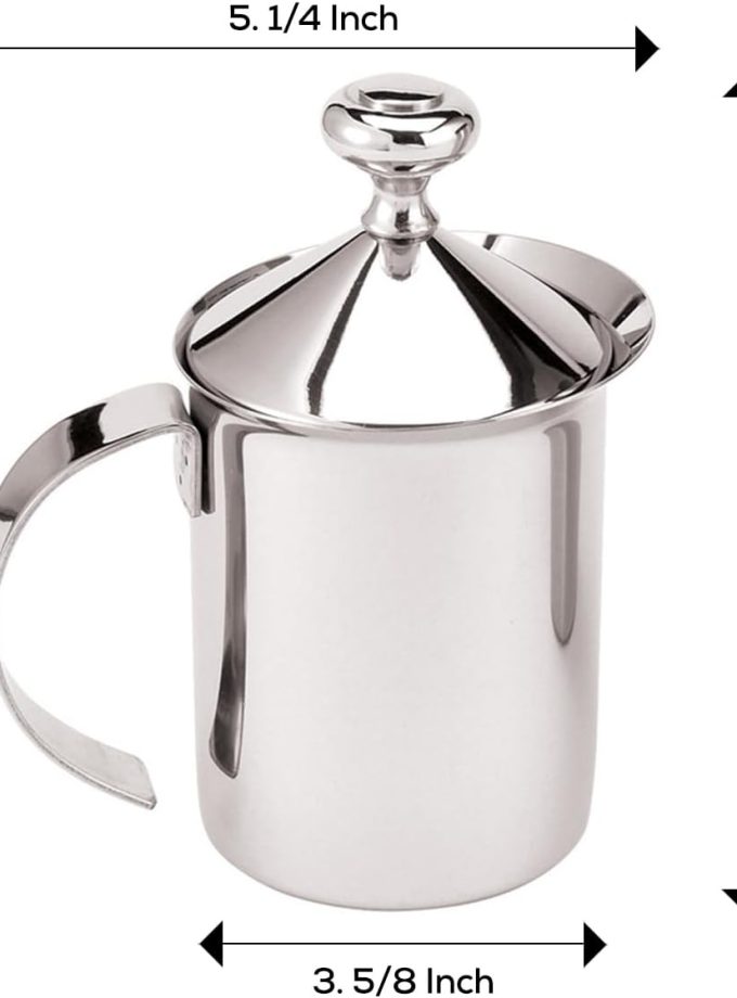 Milk Creamer Frother Cappuccino Foam Pitcher with Handle and Lid, 18/8 Stainless Steel, 14-Ounce Capacity