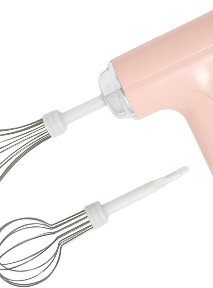 Cordless Hand Mixer, One Touch Off Handheld Electric Whisk with 3 Speed Modes, Hand Held Egg Beater with 2 Detachable Stir Whisks (Pink)