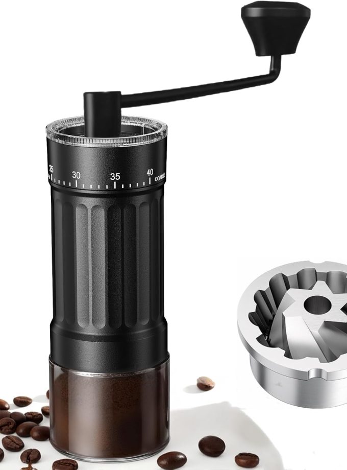 Mini Manual Coffee Grinder with  Stainless Steel Conical  & 40 Adjustable Settings, Portable Hand Coffee Bean Mill with 30g Capacity & Crank, Great for Travel, Camping, Espresso, Pour Over, etc