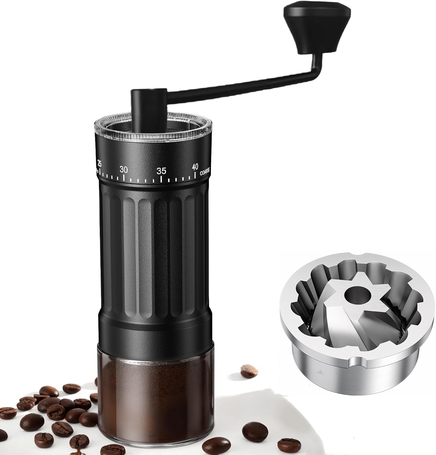 Mini Manual Coffee Grinder with Stainless Steel Conical & 40 Adjustable Settings, Portable Hand Coffee Bean Mill with 30g Capacity & Crank, Great for Travel, Camping, Espresso, Pour Over, etc