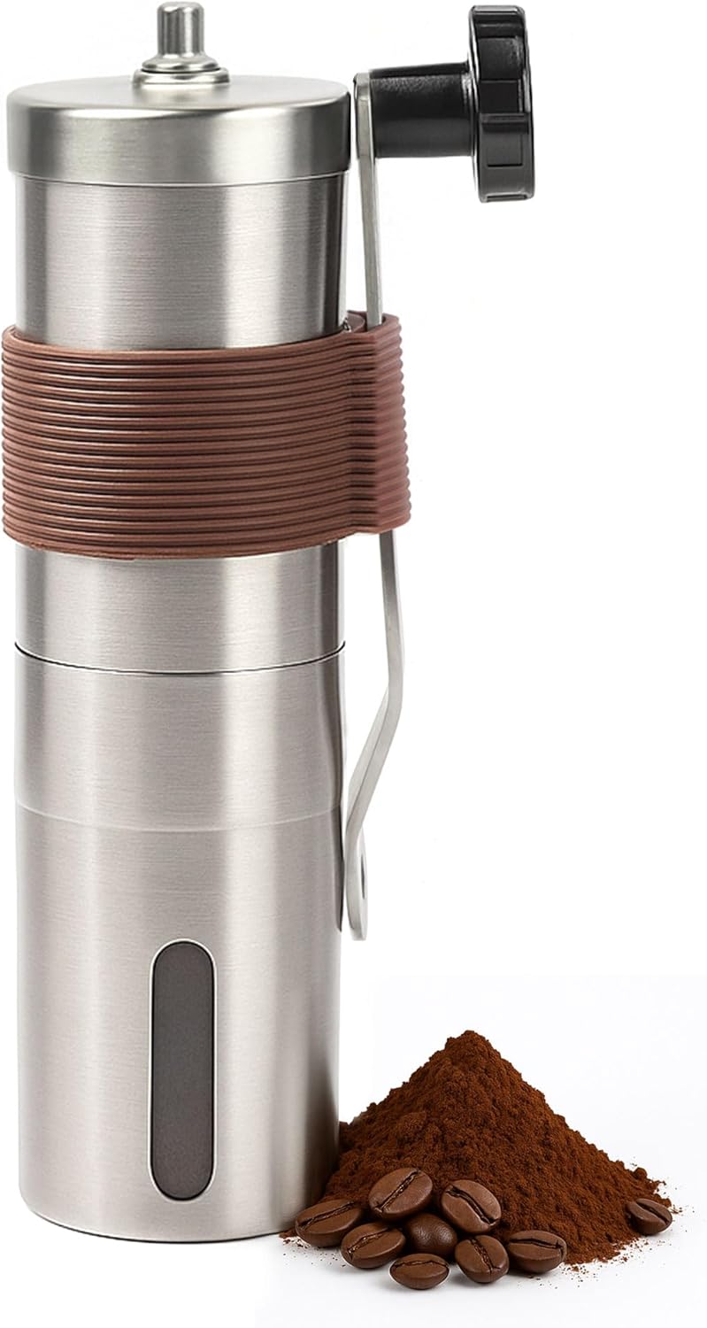 Manual Coffee Grinder with Ceramic Mill for Espresso, French Press - 2 Cups Capacity(1.2oz) - Adjustable Settings - Portable Hand Coffee Bean Grinder for Home and Camping - Hand Crank