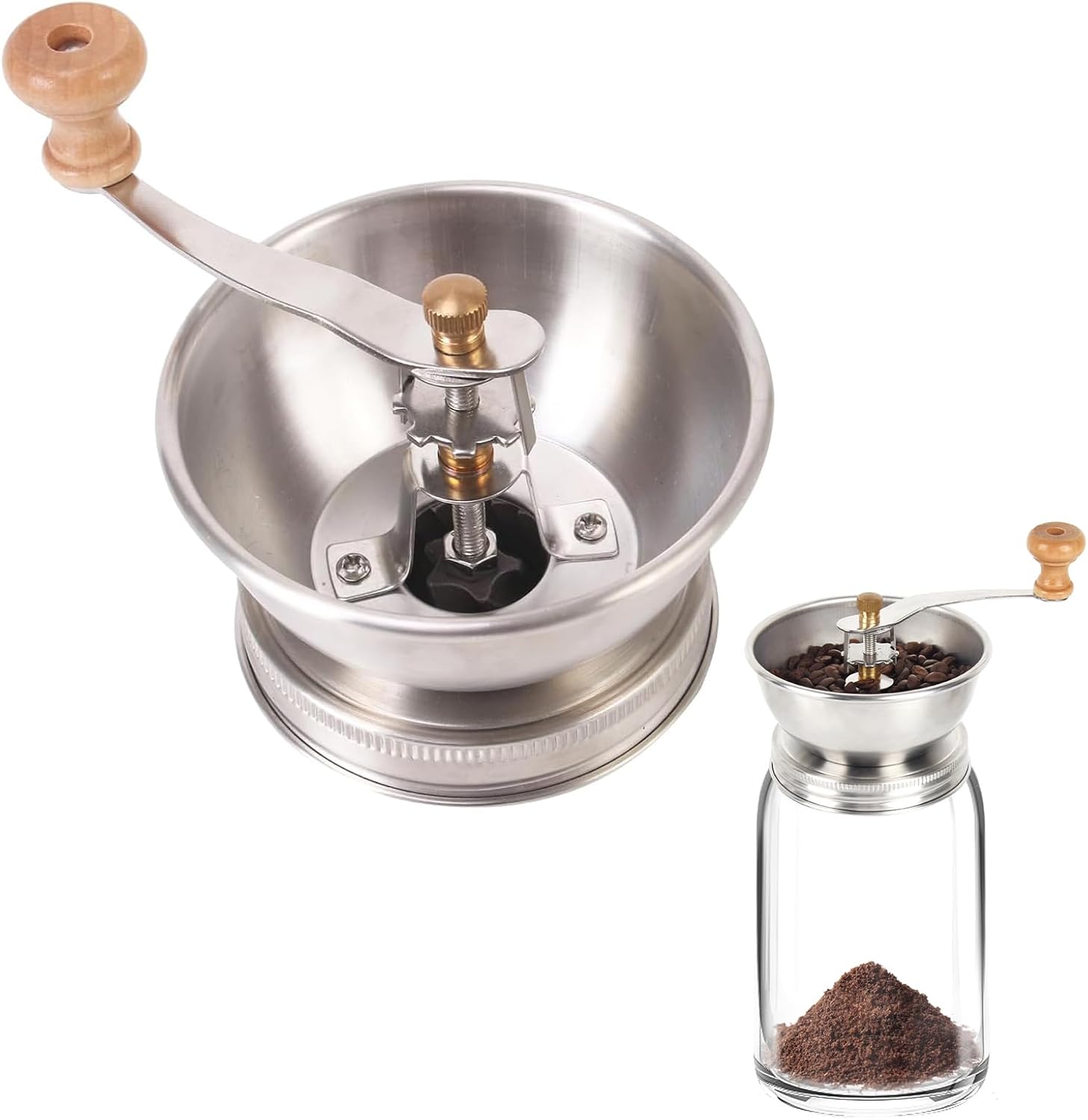 Mason Jar Coffee Grinder - Manual Lid Attachment for Wide Mouth Jars, Stainless Steel & Ceramic , Ideal for Camping & Home Barista