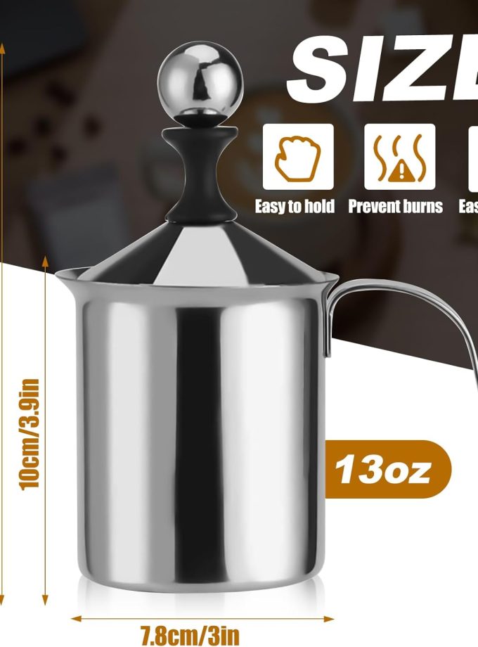 Stainless Steel Manual Milk Frother, Hand Pump Coffee Frother with Filter Screen for Cappuccino Coffee Latte Hot Chocolate (13oz/400ml) - Send Goods from Local Warehouse