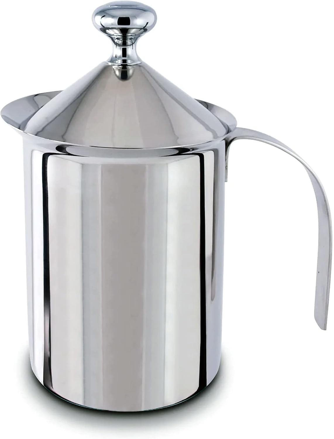 Polished Stainless Steel Hand Pump Cappuccino Milk Frother, 27 oz, 5" high