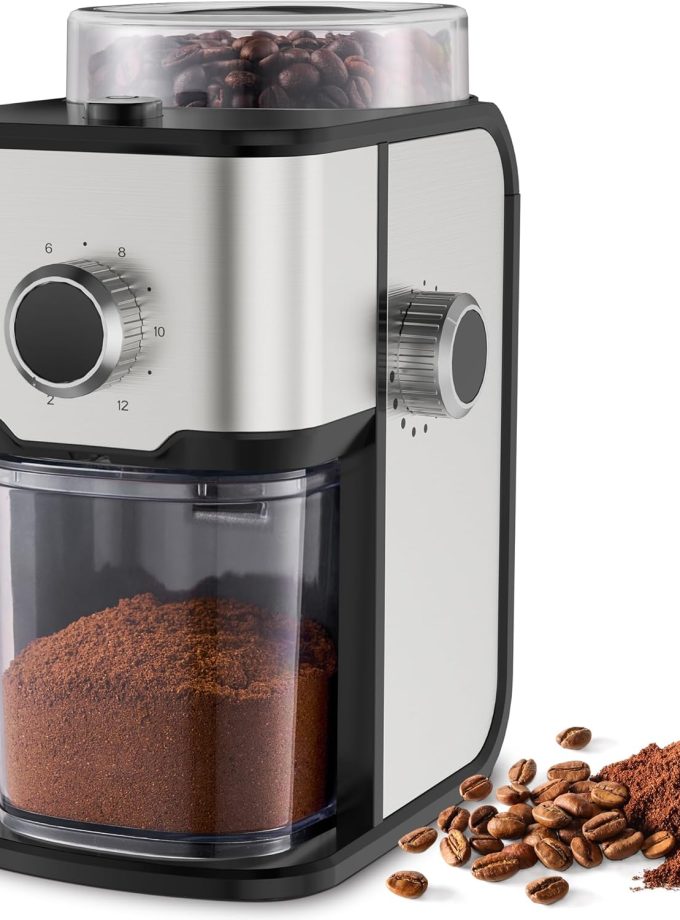 Coffee Grinder Electric Coffee Bean Grinder for 2-12 Cups, Adjustable Mill for 14 Grinding Settings, Stainless Steel