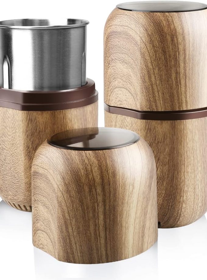 Herb Grinder [large capacity/fast/Electric ]-Spice Herb Coffee Grinder with Pollen Catcher/- 7.5" (Wood grain)