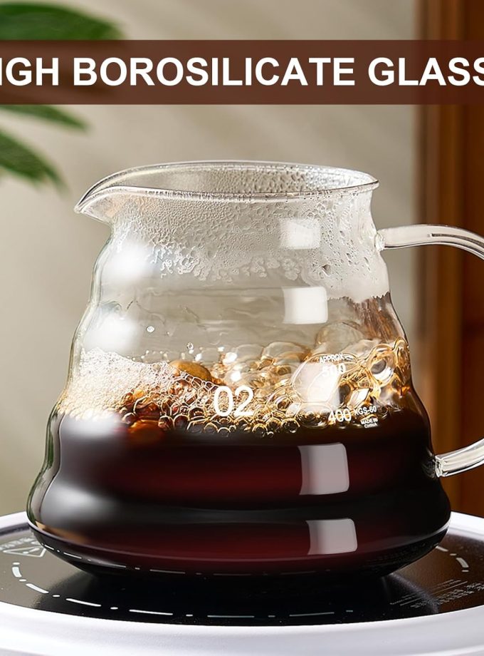 Pour Over Coffee Maker Set 20 OZ, Borosilicate Glass Coffee Server with 50 pcs Paper Filter, Pour Over Coffee Dripper Carafe for Home Cafe Restaurant Camping