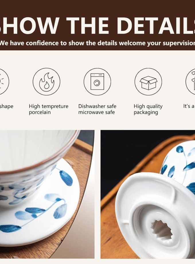 Pour Over Coffee Maker Set, 60 Angle ceramic Pour Over Coffee Maker Dripper Filter & Decanter for 1-4 People, Ceramic Coffee Dripper Set with 100 Count Paper Coffee Filters(Coffee Filter +Kettle)