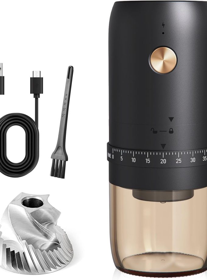 Portable Electric Coffee Grinder, Upgraded External Adjustable 40 Levels Fine to Coarse Settings, Stainless Steel Conical Rechargeable and Faster Grinding for Office,Home,Camping,Travel,Black