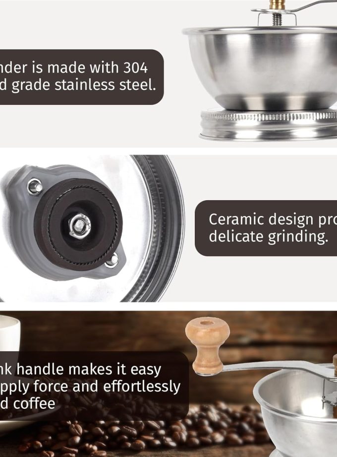Mason Jar Coffee Grinder - Manual Lid Attachment for Wide Mouth Jars, Stainless Steel & Ceramic , Ideal for Camping & Home Barista
