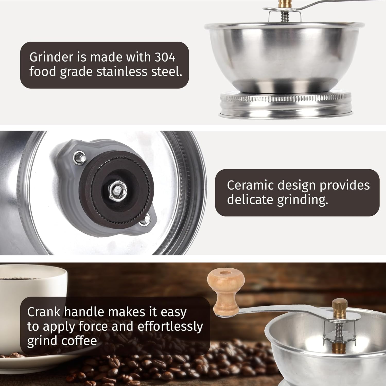 Mason Jar Coffee Grinder - Manual Lid Attachment for Wide Mouth Jars, Stainless Steel & Ceramic , Ideal for Camping & Home Barista - Image 2