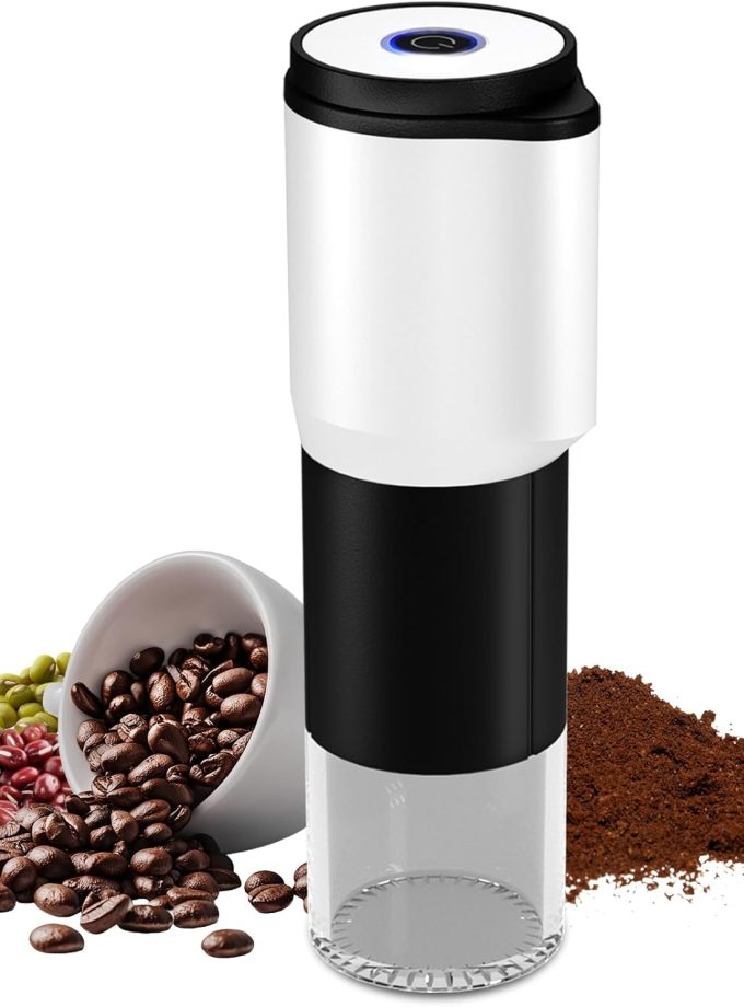 Portable Electric Coffee Grinder，Automatic Coffee Grinder with USB Type-C wireless charging design，Adjustable Coarse to Fine for coffee beans, grains, cleaning brush + cable Includes