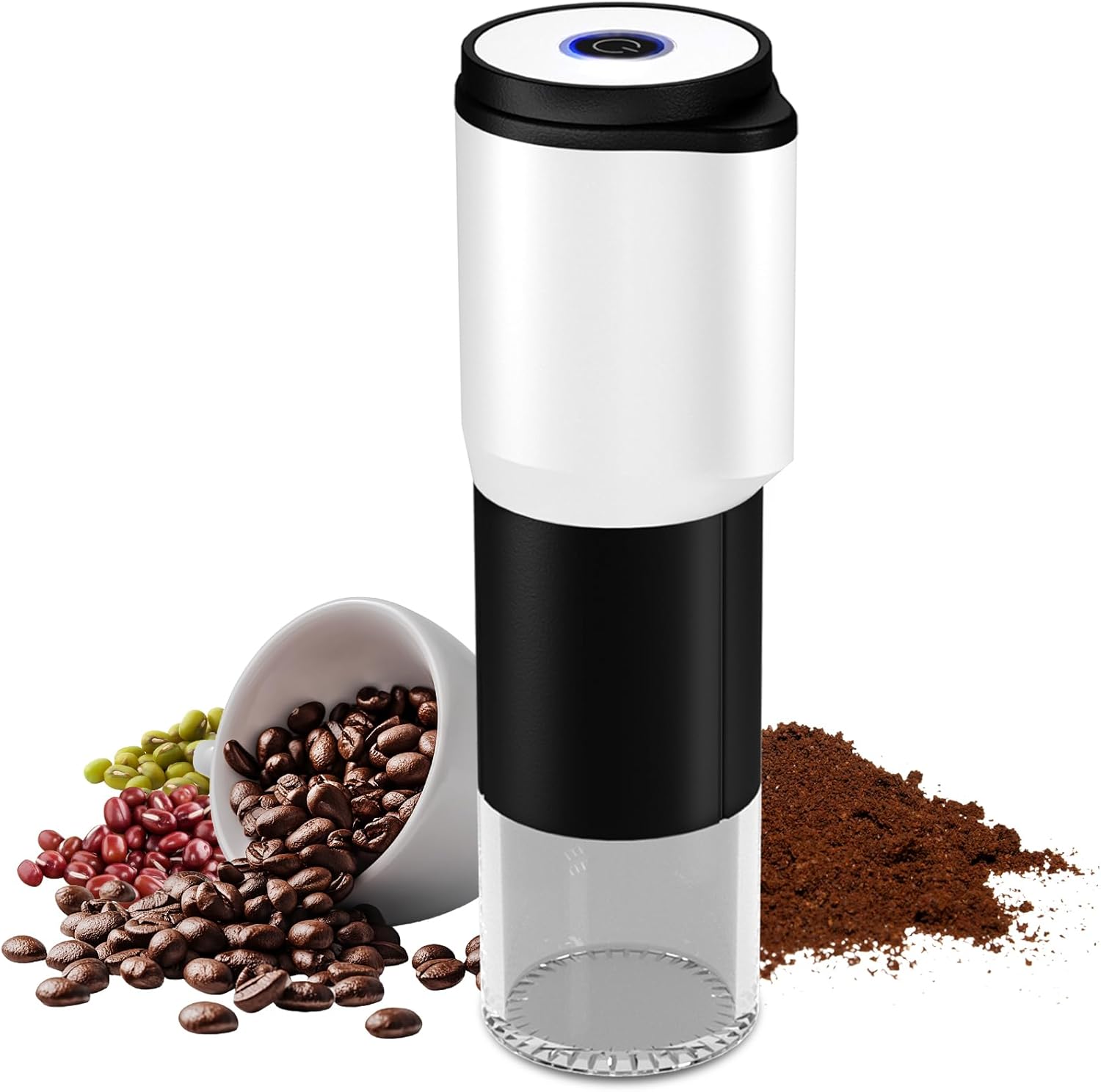 Portable Electric Coffee Grinder,Automatic Coffee Grinder with USB Type-C wireless charging design,Adjustable Coarse to Fine for coffee beans, grains, cleaning brush + cable Includes