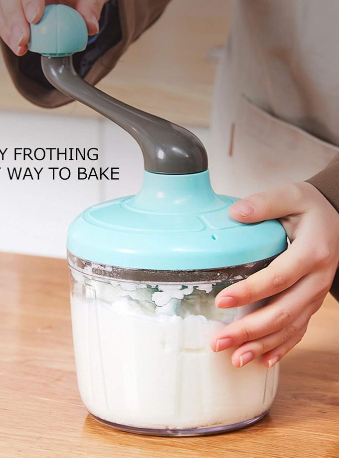 Cream Whipper Maker, Manual Cream Frother with Adjustable Speed Control for Coffee Lovers and Home Baristas, Green ABS PET Handheld Milk Frother for Latte Cappuccino and Hot Chocolate