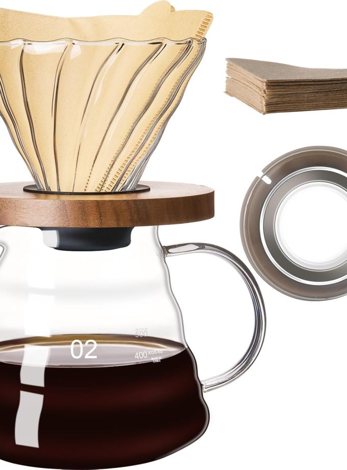 Pour Over Coffee Maker Set 20 OZ, Borosilicate Glass Coffee Server with 50 pcs  Paper Filter, Pour Over Coffee Dripper Carafe for Home Cafe Restaurant Camping