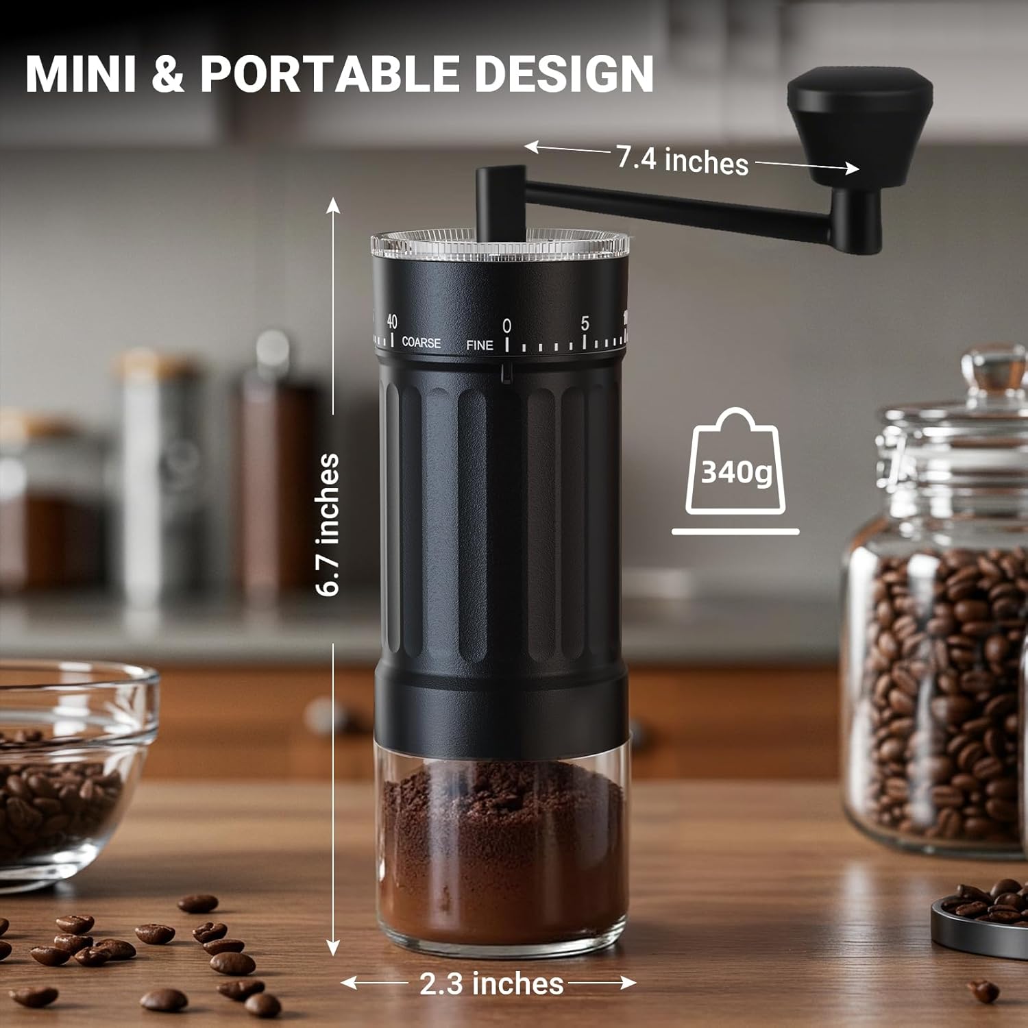Mini Manual Coffee Grinder with Stainless Steel Conical & 40 Adjustable Settings, Portable Hand Coffee Bean Mill with 30g Capacity & Crank, Great for Travel, Camping, Espresso, Pour Over, etc - Image 2
