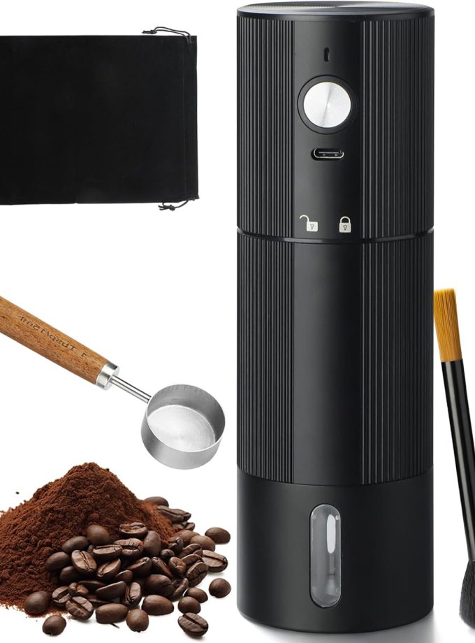 Portable Coffee Grinder Electric  Coffee Grinder with 45 Adjustable Settings, Rechargeable Coffee Grinders for Espresso, Travel, Camping and Office (Black)