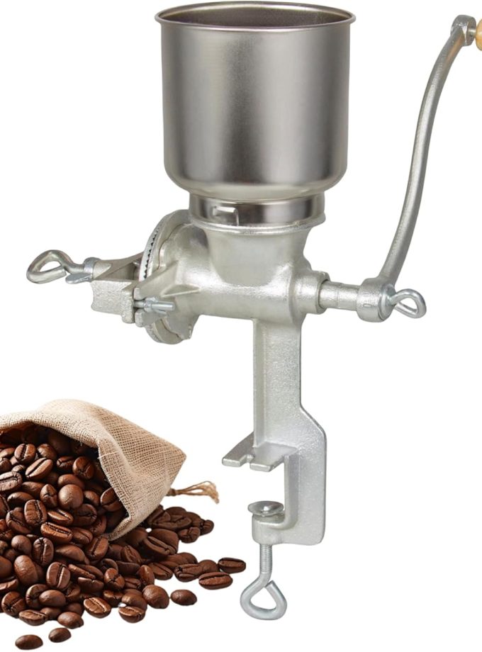 High Hopper Manual Coffee Grinder, Hand Crank Mill for Grains, Corn, Wheat & Spices - Adjustable Coarseness Settings, Cast Iron Construction, Large Capacity, Easy to Clean(XL)