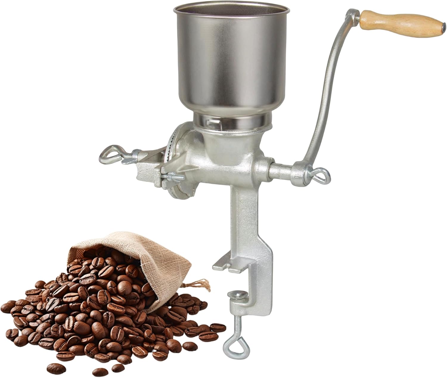High Hopper Manual Coffee Grinder, Hand Crank Mill for Grains, Corn, Wheat & Spices - Adjustable Coarseness Settings, Cast Iron Construction, Large Capacity, Easy to Clean(XL)