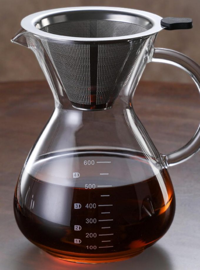 Pour Over Coffee Maker - Borosilicate Glass Carafe - Reusable Stainless Steel Paperless Filter/Dripper - For Home & Office & Resteraunt & Camping