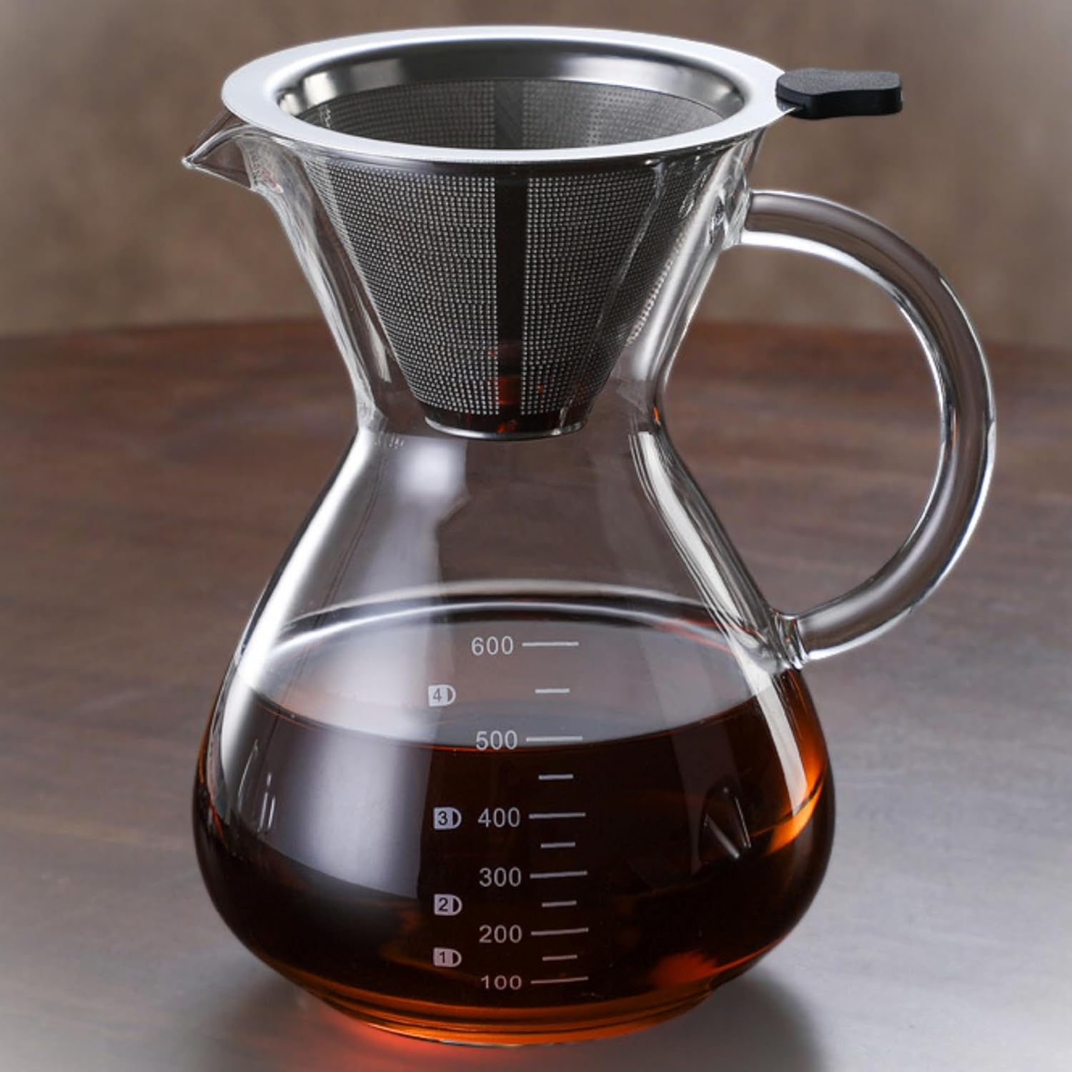 Pour Over Coffee Maker - Borosilicate Glass Carafe - Reusable Stainless Steel Paperless Filter/Dripper - For Home & Office & Resteraunt & Camping