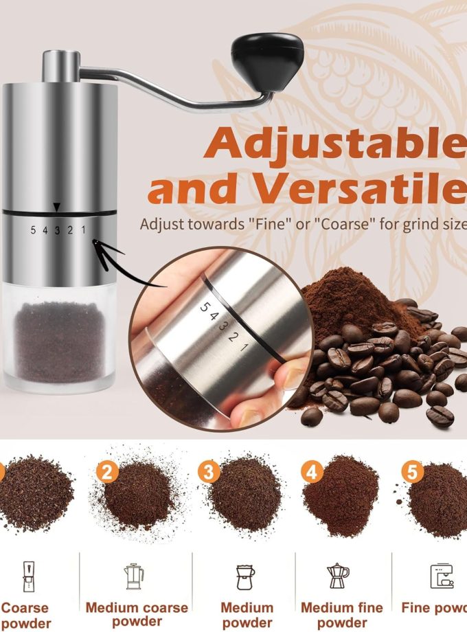 Manual Coffee Grinder With Ceramics For Espresso,French Press,5 Adjustable Settings,Hand Maker with Built-In ,For Home Use and Camping Travel,Coffee Bean Grinders With Hand Crank