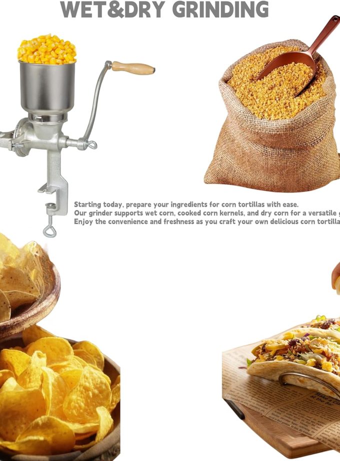 High Hopper Manual Coffee Grinder, Hand Crank Mill for Grains, Corn, Wheat & Spices - Adjustable Coarseness Settings, Cast Iron Construction, Large Capacity, Easy to Clean(XL)